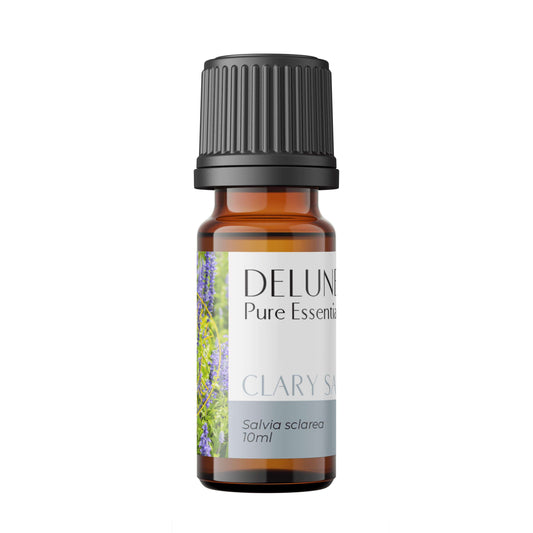Clary Sage Pure Essential Oil bottle with calming herbal aroma for stress relief and relaxation, 10ml.