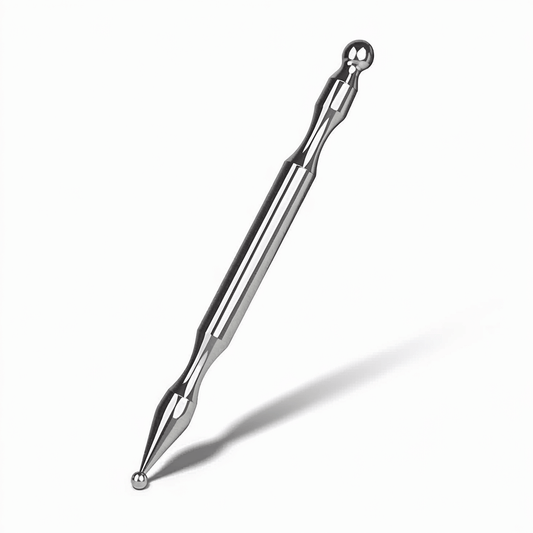 Stainless Steel Acupressure Pen with dual-tip design for targeted muscle relief and deep tissue massage, ideal for pain relief.